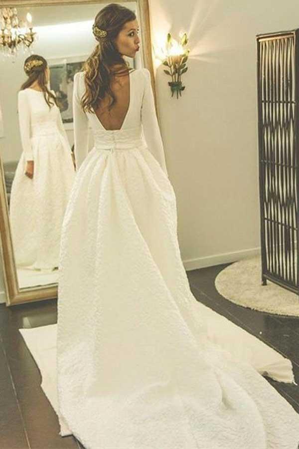 Elegant Lace A-line Long Sleeve High Neck Wedding Dresses WD032