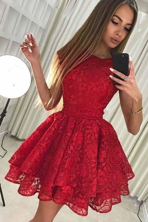 Red Tulle Short A-Line Prom Dress, Cute Red Evening Party Dress US 6 / Red