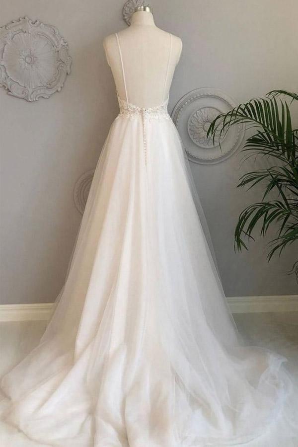 Long Sheath Spaghetti Straps Lace Beach Wedding Dresses WD133