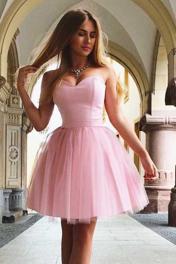 Sweetheart Lace-Up Pink A-Line Dress