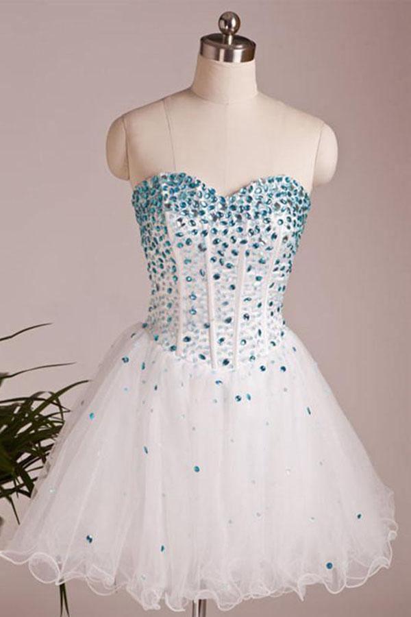 Sparkly White Corset Sweetheart A-Line Short Homecoming Dress with Lace  MD091905