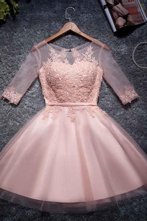 A-Line Simple Pink Tulle Graduation Homecoming Prom Party Dress – FloraShe