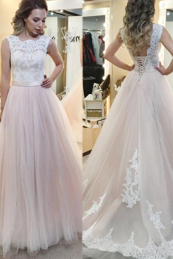 Tulle A-line Illusion Lace Appliques Wedding Dress MW803