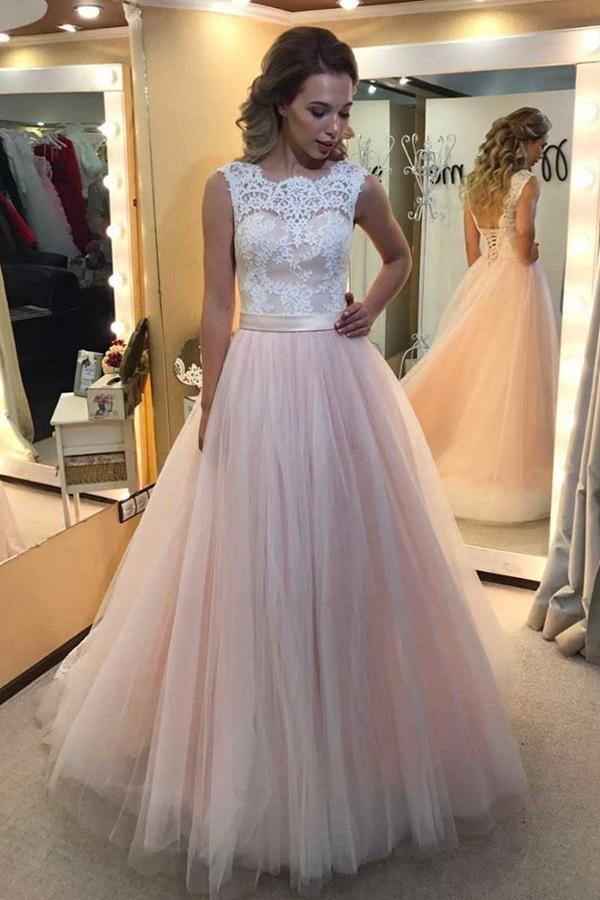 pgmdress Long Sleeves Tulle Wedding Dresses Bridal Gowns with Lace Applique US0 / As Picture