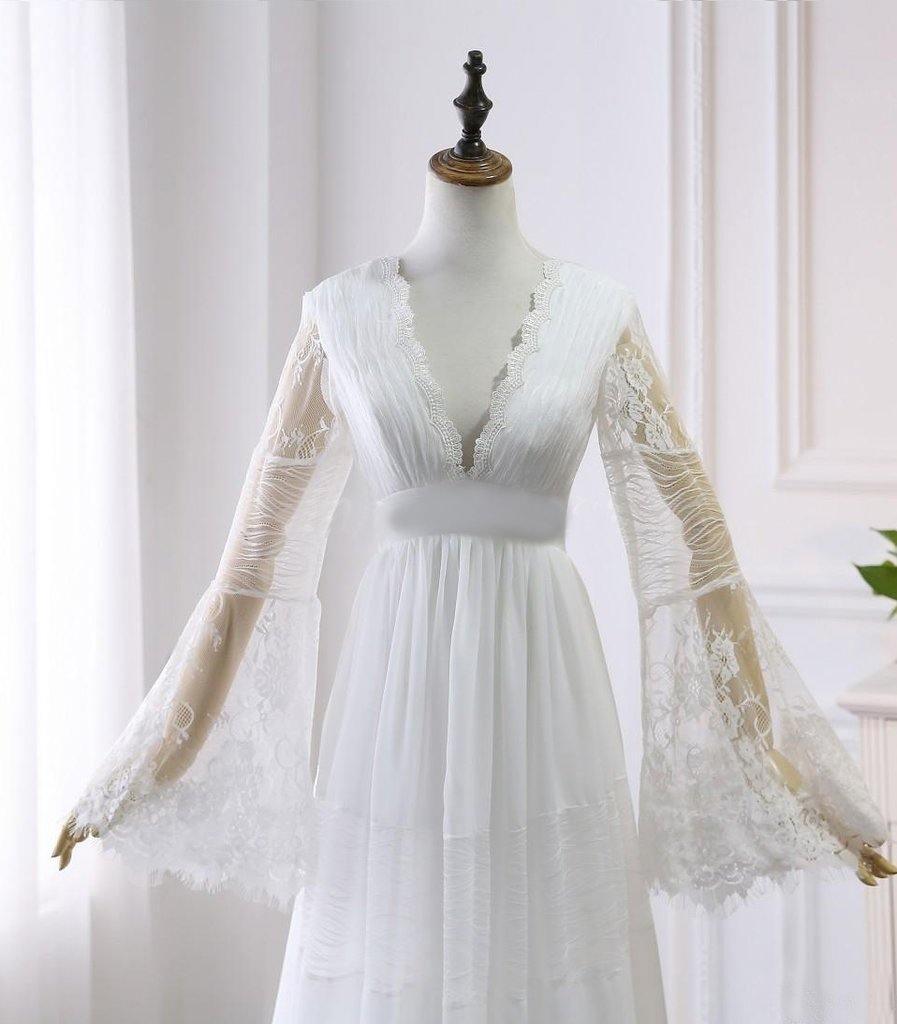 Lace Long Sleeve Backless Boho Wedding Gowns Rustic Wedding Dress ...