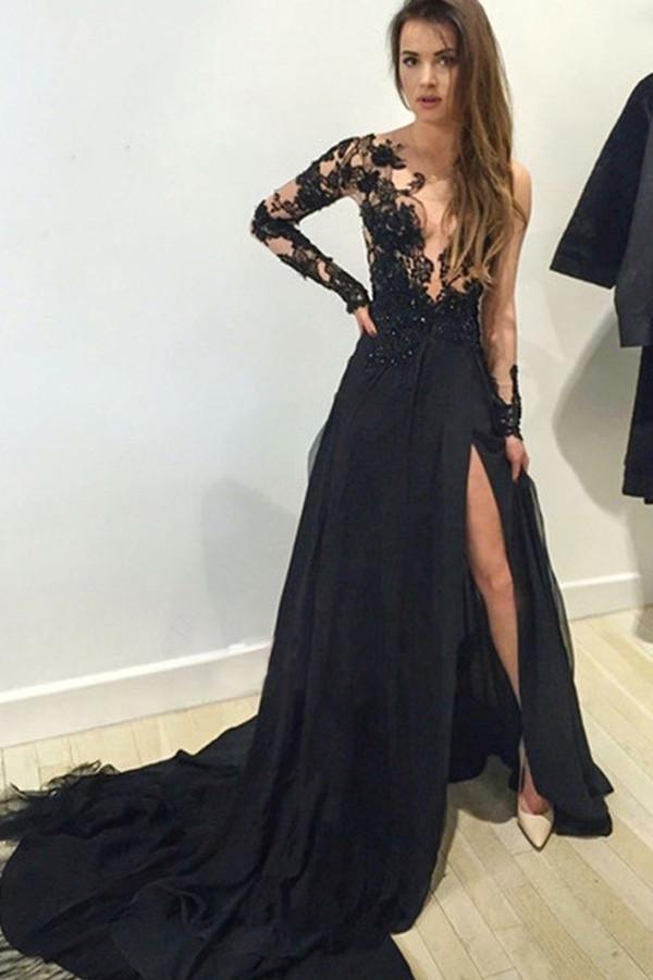 luxury Mermaid Scoop Long Sleeve Beaded Long Prom Dress Sparkly Evenin –  SELINADRESS