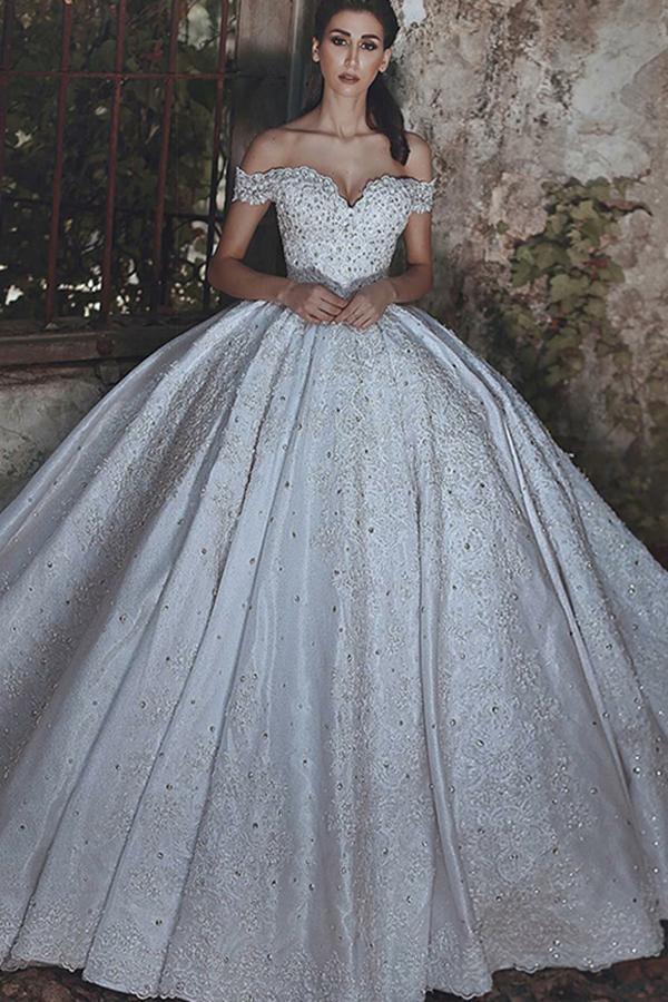 Modest Beading Princess Long Lace Ball Gown Wedding Dress Quinceanera –  Bohogown