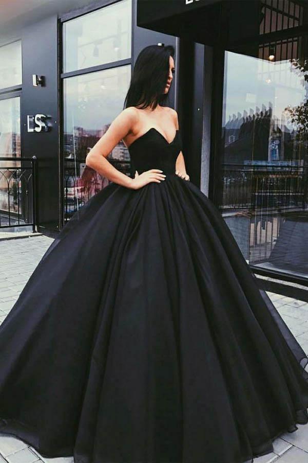 Ball Gown Sweetheart Open Back Black and Green Satin Long Prom Dresses ...