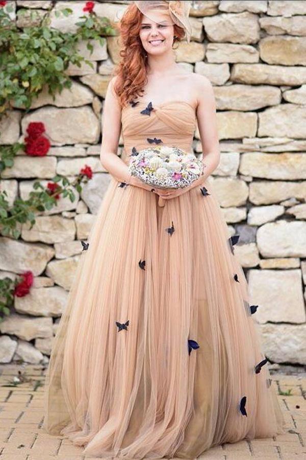 Gorgeous Off Shoulder Champagne Lace Floral Prom Dress Forml Dress –  Pgmdress