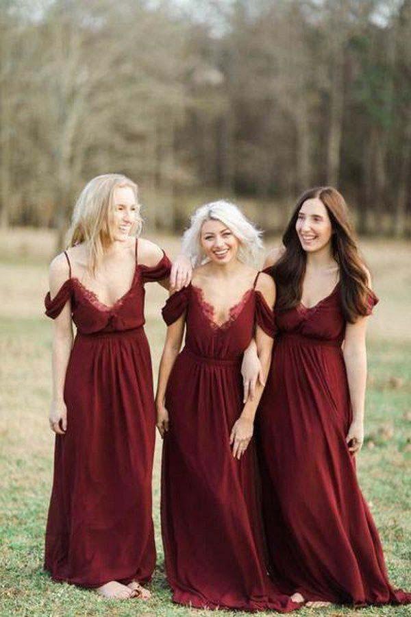 Women's Off The Shoulder Bridesmaid Dresses with Slit 2024 Long Chiffon  Formal Party Dress for Wedding