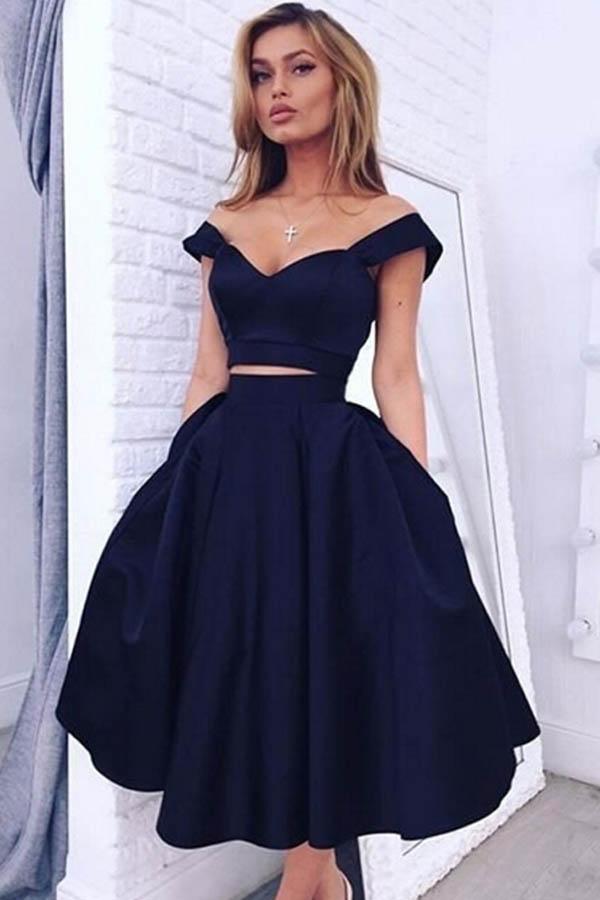 A-line Navy Blue Short Prom Dress Homecoming Dress with Beaded