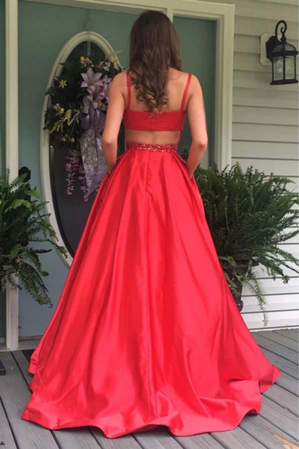 Elegant A-line Red Long Prom Dress Evening Dress with Open Back – Pgmdress