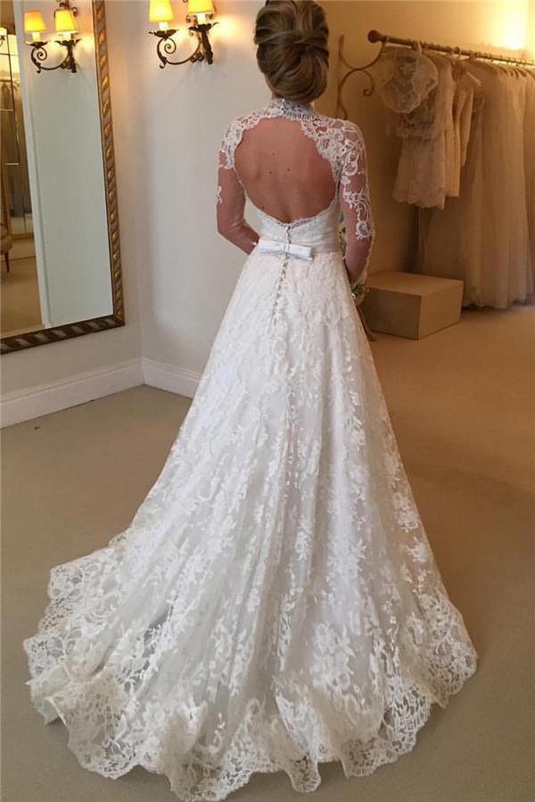 Scoop Neck Short Sleeve A-Line Lace Court Train Wedding Dress