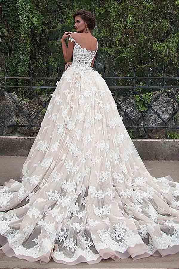 A Line Vintage Lace Bodice Bateau Corset Back Satin Wedding Dress – Pgmdress