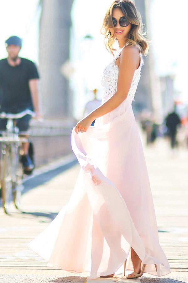 A Line Pink Long Lace Prom Dress with Double Straps, Pink Long Lace Fo -  shegown