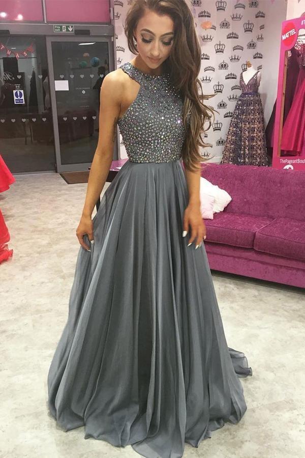 Gorgeous Off the Shoulder Gray Beaded Long Prom Dresses, Off Shoulder –  Shiny Party
