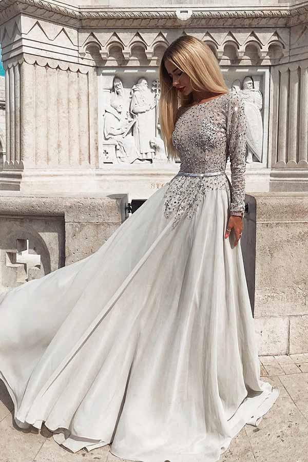Gray Gradient Tulle Long Prom Dress, A-Line Evening Party Dress