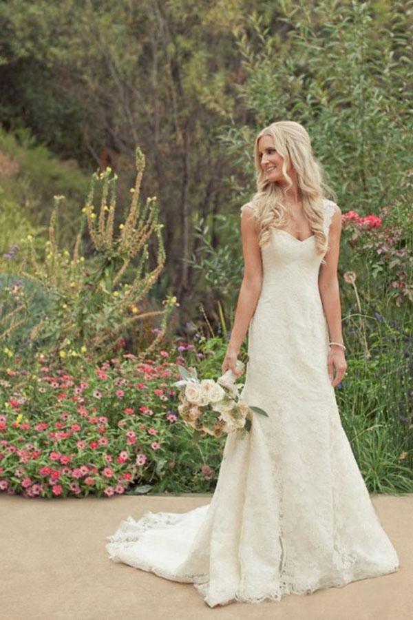 Country Wedding With Lace High Low Hem The Guinevere Dress - June Bridals