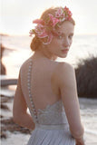 Illusion Neckline Sheer Back Beach Lace Chiffon Wedding Dress WD055 - Pgmdress