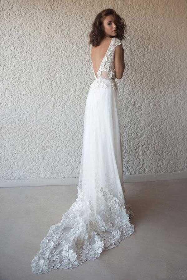 Backless Beach Wedding Dresses With Sleeves, MW525