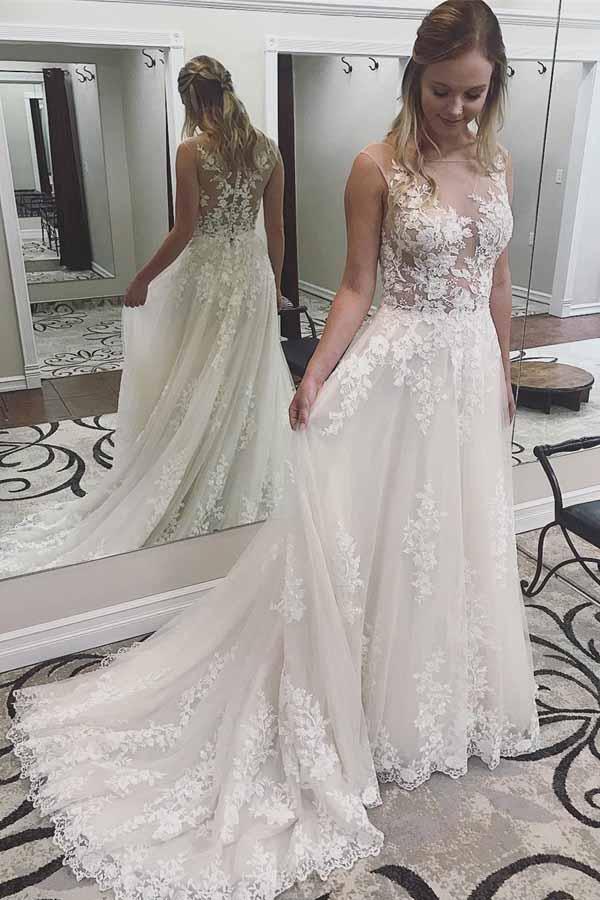 Lace Ivory Color Wedding Dresses, Ivory Bridals Dress with Lace