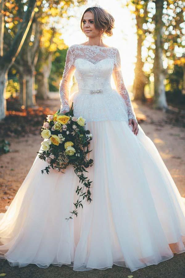 High Neck Lace Long Sleeved Modest Wedding Dresses for Brides –  loveangeldress