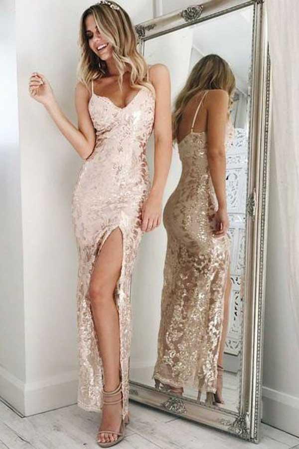 Glitter Pink Mermaid Sequins Spaghetti Straps Formal Dresses, Long Pro –  cherishgirls