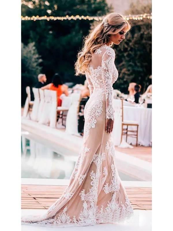 lace applique mermaid wedding dresses long sleeve modest elegant champ –  inspirationalbridal