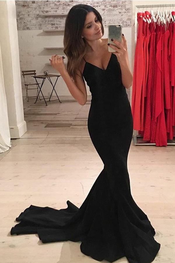 Women's Spaghetti Straps Mermaid Prom Dress Long Ball Gown Satin