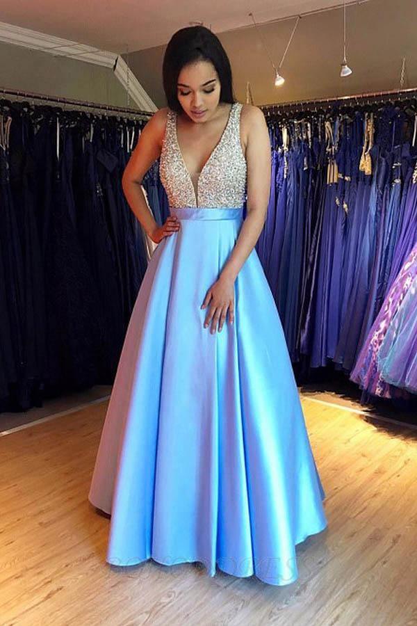 blue modest prom dresses