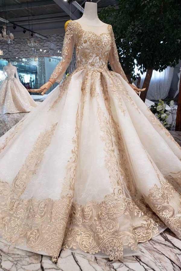 New Style Long Sleeves Tulle Ball Gown Prom Dresses With Lace Applique PG983