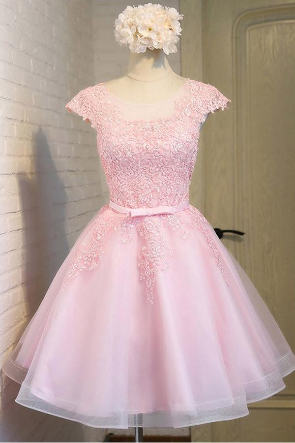 Short Pink Floral Prom Dresses, Short Pink Floral Formal Homecoming Dr -  shegown