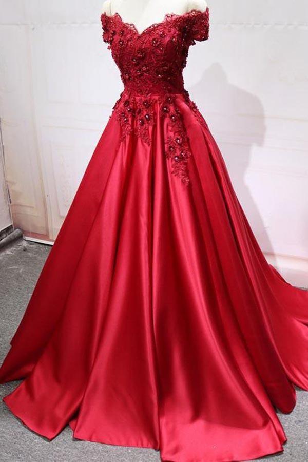 Red A-line Long Prom Dress Formal Dress Evening Dress Dance Dress Scho –  Okdresses