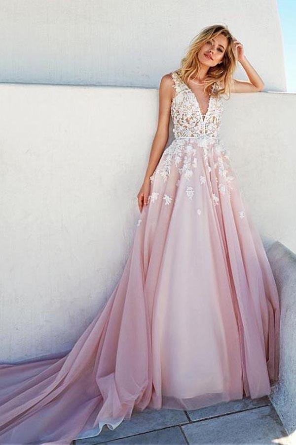 Blush Pink A-line Sweetheart Tulle Bridal Dress,Wedding Dress – Promnova