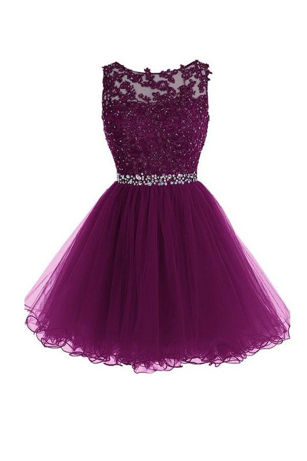 Scoop Short Grape Zipper-up Tulle Homecoming Dress – Pgmdress