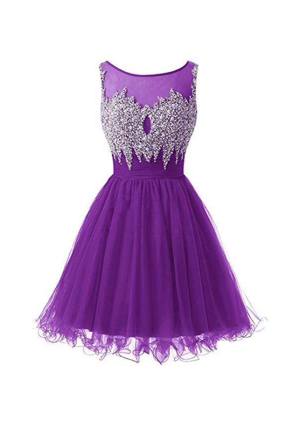 shopluu Purple Tulle Short Prom Dress, Purple Homecoming Dress US 12 / Custom Color