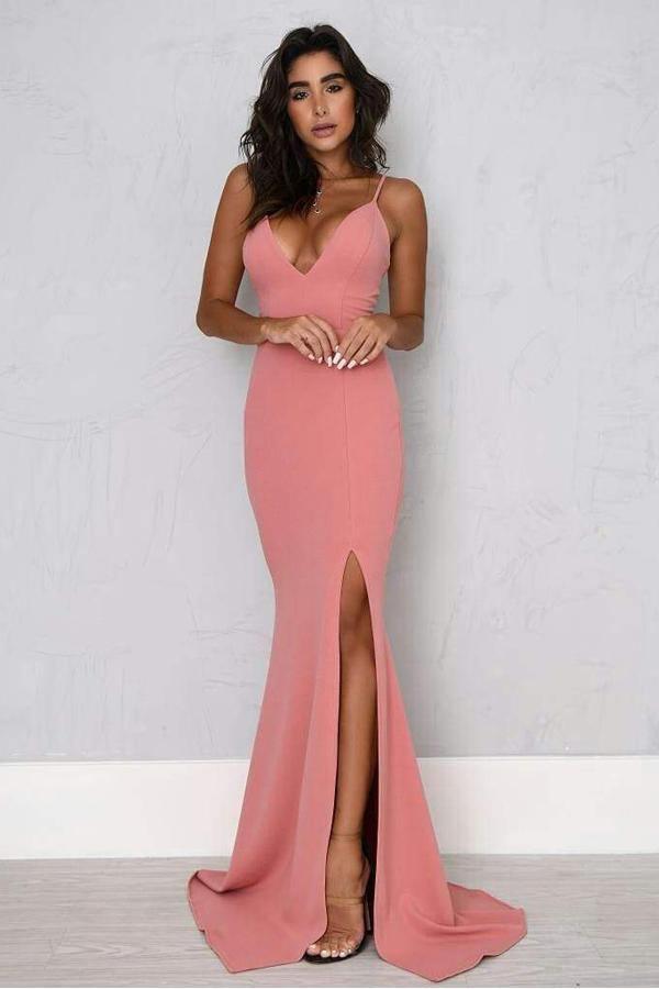 New Arrival Hot Pink Spaghetti Straps Floor Length Prom Dress With Ruf –  cherishgirls