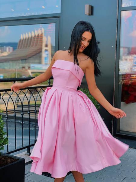 Short Strapless Pink Yellow Prom Dresses Formal Homecoming Dresses ...