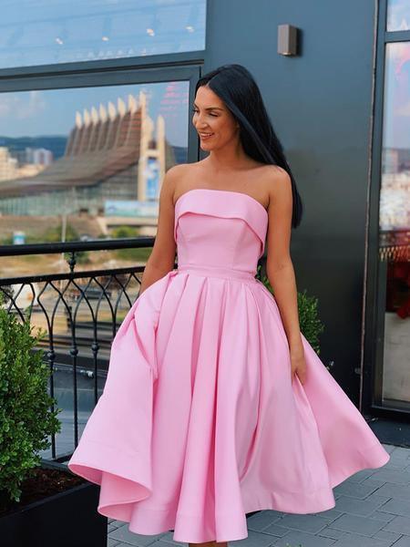 Short Strapless Pink Yellow Prom Dresses Formal Homecoming Dresses ...