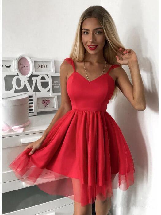 Spaghetti Strap Red Short Prom Dress Mini Homecoming Dress – Pgmdress
