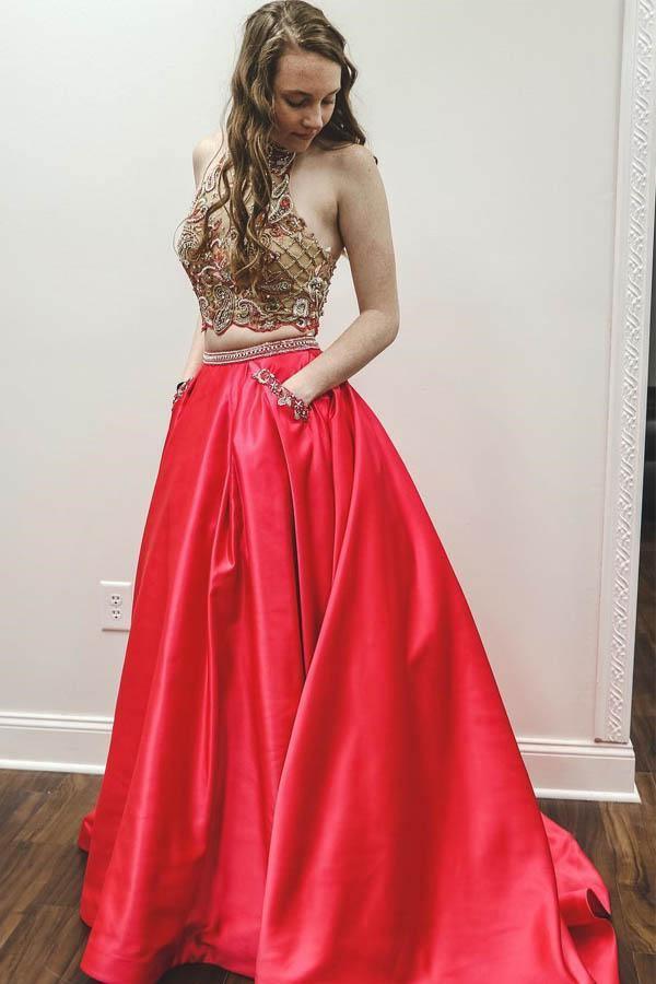 2019 Dark Red Lace Applique Two Piece Prom Dress With Pockets With Scoop  Neck, Sleeveless Design, Open Back, Crop Top, And Floor Length Evening Gown  With Split From Forever_love_u, $121.61