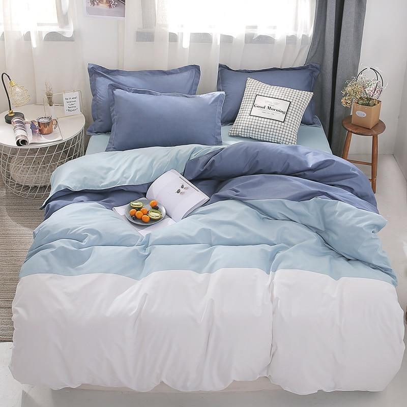 Yeknu Simple Solid Binding Bedding Set White Blue Queen King 220x240 Size Duvet  Cover Set 200x230 Bed Quilt Cover Bedclothes For Home