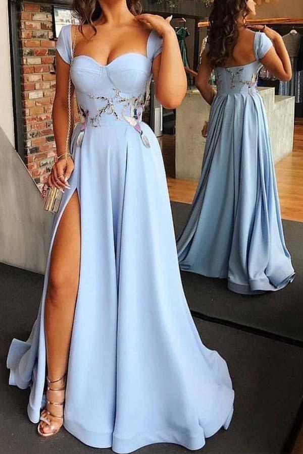 Sheath Sweetheart Sequins Long Sleeves Prom Formal Dress with Slit