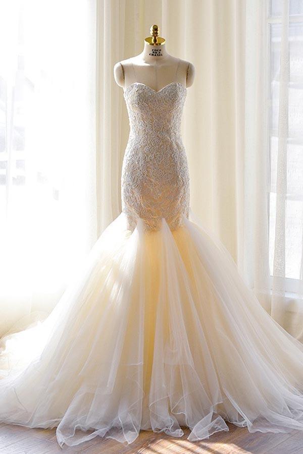 Tulle Mermaid Gorgeous Lace-Appliques Sweetheart Wedding Dress – Pgmdress