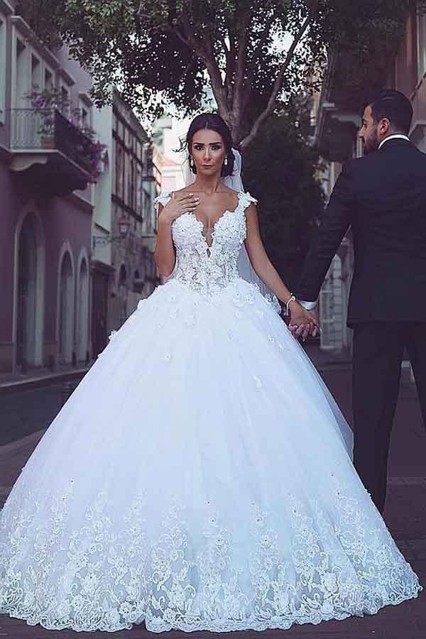 V neck store ball gown