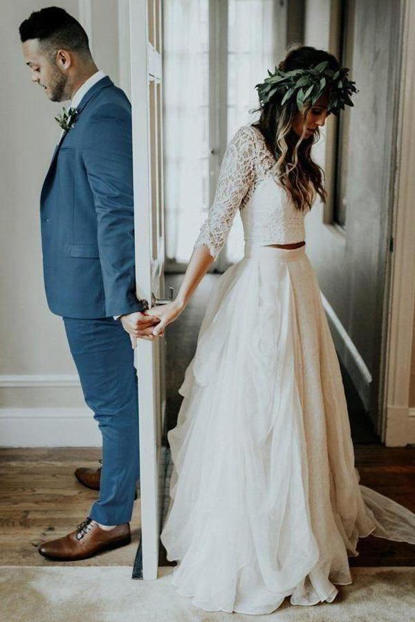 Two Piece Sleeve Chiffon Wedding Dresses Dress WD314 – Pgmdress