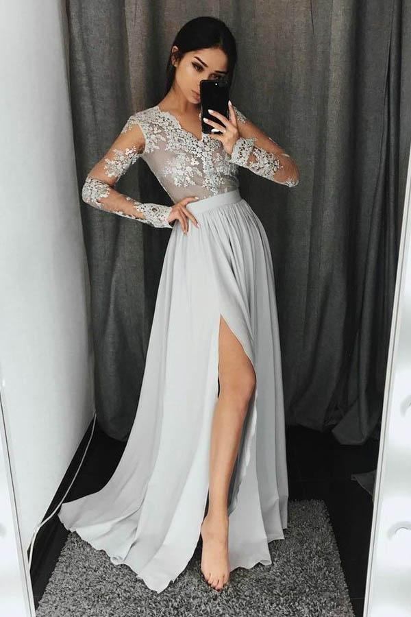 Grey lace shop long sleeve dress