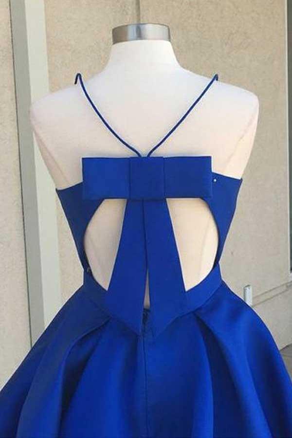 2018 Fashion Off The Shoulder Royal Blue Satin Homecoming Dresses – Pgmdress