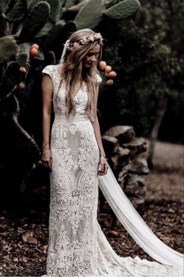 Rustic Bohemian Lace Boho Lace Wedding Dress With V Neck And Long Sleeves  Perfect For Beach, Garden, And Country Weddings Available In Plus Sizes  From Verycute, $48.98 | DHgate.Com