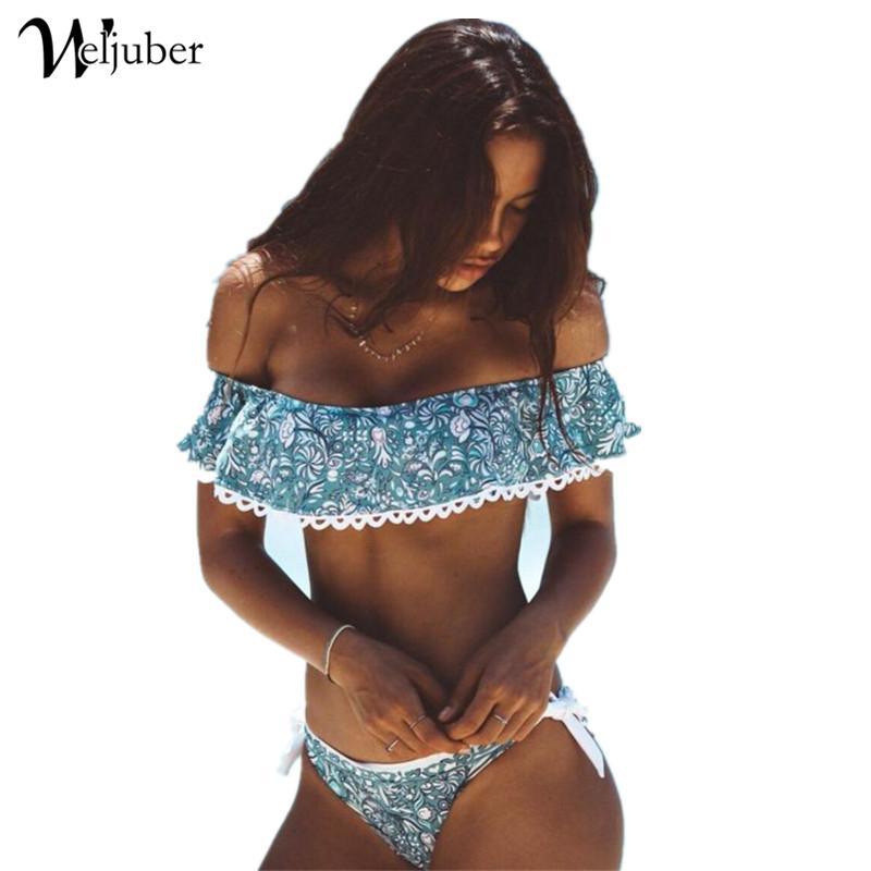 Weljuber Swimwear Bandage Low Waist Bikini Sets Sexy Push Up